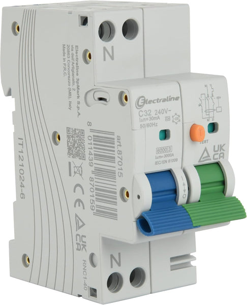 Magnetotermico Differenziale (RCBO), 16A/25A/32A, Tipo A, Curva C, Sensibilità 30mA, Connessione 1P+N