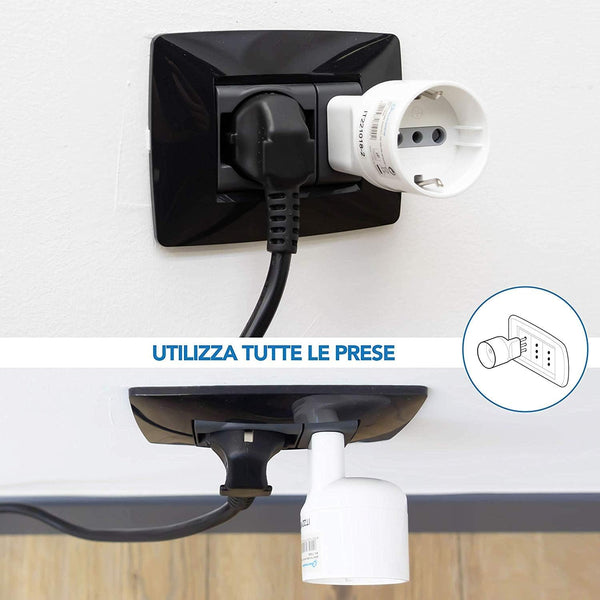 Set di 4 Adattatori Speciali Disassata Salvaspazio da Schuko a Spina Piccola Italiana 10A, Nero/Bianco, Confezione da 4