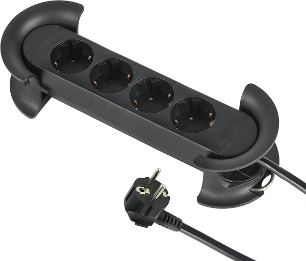 Multipresa da Lavoro Pro-Line 4 Prese Schuko, Avvolgicavo con Prolunga 5 Metri, 4 Posti Schuko, Spina Schuko, Appendibile con ganci, dotata di fori per fascette