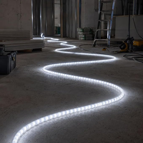 Electraline 49249 Striscia LED 25M, IP65, con Avvolgicavo, 37500 Lumen, 6500K, cavo 1,5m H05RN-F, Spina EU 16A IP44 Nero/Grigio