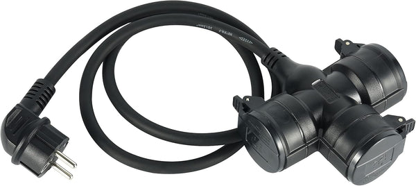 Prolunga/Adattatore 1.4m da Cantiere in Gomma Neoprene H07RN-F 3G1.5, Multipresa tripla con 3 prese Schuko con coperchio IP44 per ambienti esterni, Spina Schuko