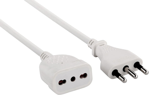 Prolunga 5m, spina e presa bivalente 10/16A, Bianco/Nero, Sezione cavo 3G1 mm²
