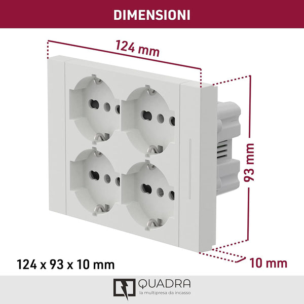 Multipresa da incasso Quadra 4 Posti Universali P40, compatibile con tutte le scatole da incasso 3 posti 503, Con interruttore/Deviatore, Bianco/Nero