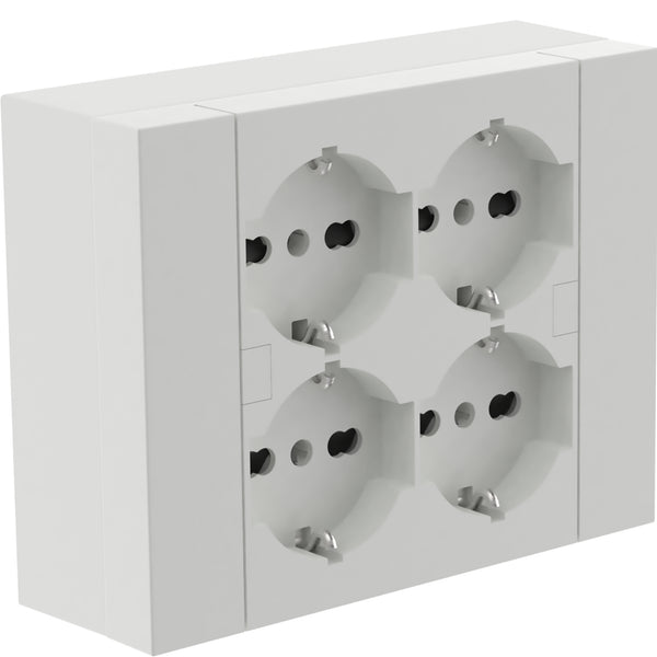 Multipresa da parete Quadra 4 Posti Universali, con scatola di supporto per installazioni superficiali, compatibile con tutte le scatole da incasso 3 posti (muratura o cartongesso)