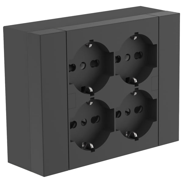 Multipresa da parete Quadra 4 Posti Universali, con scatola di supporto per installazioni superficiali, compatibile con tutte le scatole da incasso 3 posti (muratura o cartongesso)