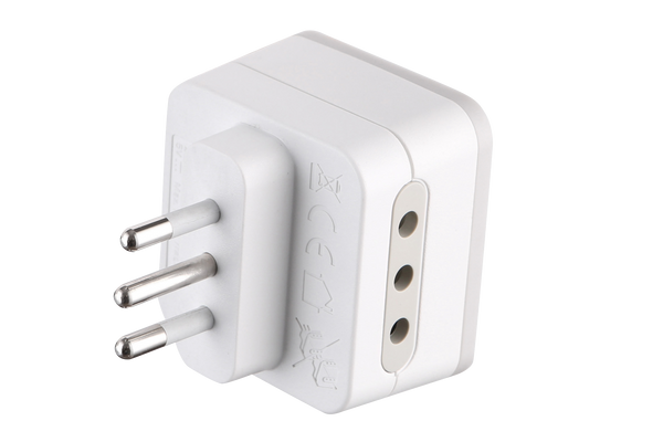 Adattatore Triplo 2 Prese 10A e 1 USB Output 1.2A Spina Piccola 10A, Grigio/ Verde/ Blu