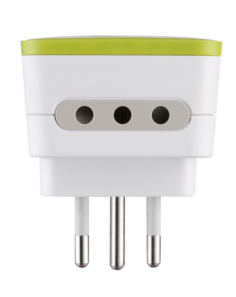 Adattatore Triplo 2 Prese 10A e 1 USB Output 1.2A Spina Piccola 10A, Grigio/ Verde/ Blu