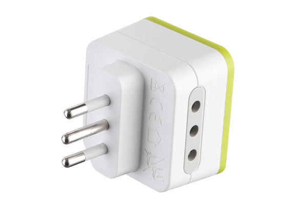 Adattatore Triplo 2 Prese 10A e 1 USB Output 1.2A Spina Piccola 10A, Grigio/ Verde/ Blu