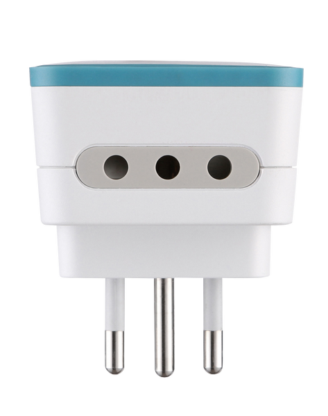 Adattatore Triplo 2 Prese 10A e 1 USB Output 1.2A Spina Piccola 10A, Grigio/ Verde/ Blu