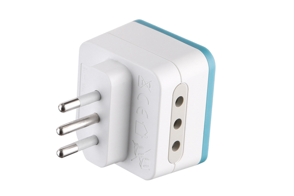 Adattatore Triplo 2 Prese 10A e 1 USB Output 1.2A Spina Piccola 10A, Grigio/ Verde/ Blu