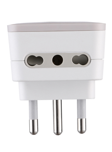Adattatore Triplo 2 Prese 10/16A e 1 USB Output 1.2A, Spina 16A, Grigio/ Verde/ Blu