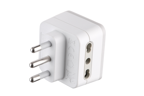 Adattatore Triplo 2 Prese 10/16A e 1 USB Output 1.2A, Spina 16A, Grigio/ Verde/ Blu