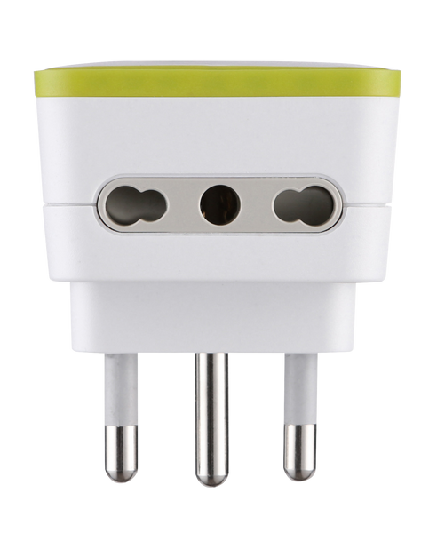 Adattatore Triplo 2 Prese 10/16A e 1 USB Output 1.2A, Spina 16A, Grigio/ Verde/ Blu