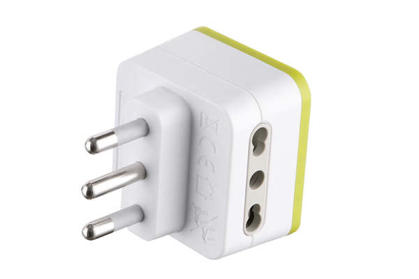 Adattatore Triplo 2 Prese 10/16A e 1 USB Output 1.2A, Spina 16A, Grigio/ Verde/ Blu