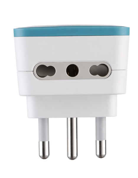 Adattatore Triplo 2 Prese 10/16A e 1 USB Output 1.2A, Spina 16A, Grigio/ Verde/ Blu