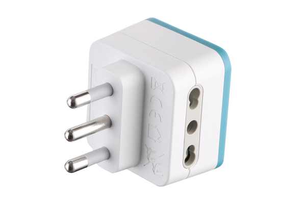 Adattatore Triplo 2 Prese 10/16A e 1 USB Output 1.2A, Spina 16A, Grigio/ Verde/ Blu