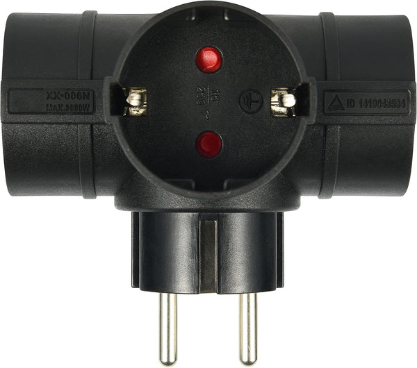 Adattatore Triplo 3 prese laterali, Spina tedesca, Multipresa 3 posti schuko, con interruttore ON/OFF Bianco/Nero
