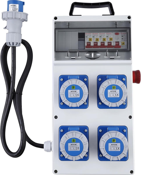 Quadro Elettrico di Distribuzione 4 Prese CEE 2P+T IP67, Spina CEE 2P+T, Cavo 1.7M H07RN-F 3G2.5, con interruttore differenziale RCD 30ma + 4 Interruttori magnetotermici MCB