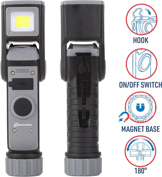 Torcia da lavoro LED ricaricabile, 400lm, 1500mAh, testa orientabile, 4 modalità di luce