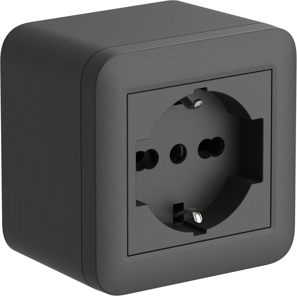 Contenitore da superficie FIXA con presa P40 (Schuko+10/16A), Bianco/ Nero, IP40, compatibile per installazione con tubo rigido e canalina