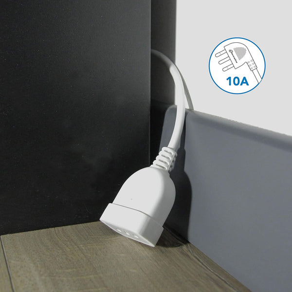 Mini Prolunga Salvaspazio con Spina Piccola 10A, Cavo 20 cm, Bianco/marrone