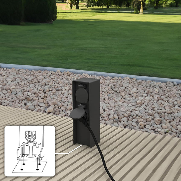 Colonnina da Giardino, Torretta Multipresa da cablare outdoor, 2 Prese Shcuko con tappo, IP44