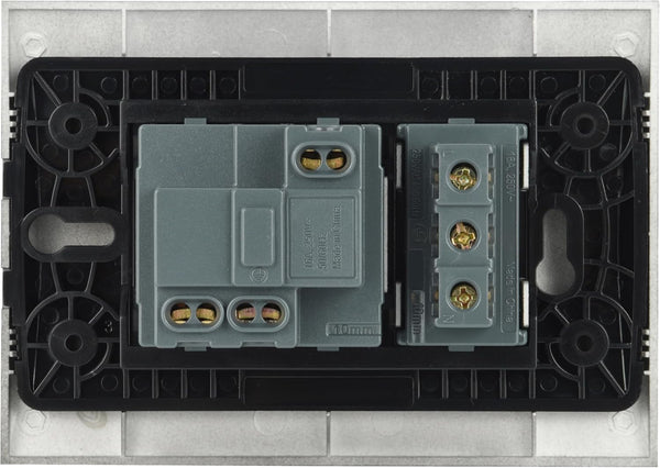 Blocco presa da incasso/Set Placca Premontata 2 posti (1 Presa universale P40 + 1 Presa Bivalente 10/16A), due viti di montaggio, Bianco/Nero