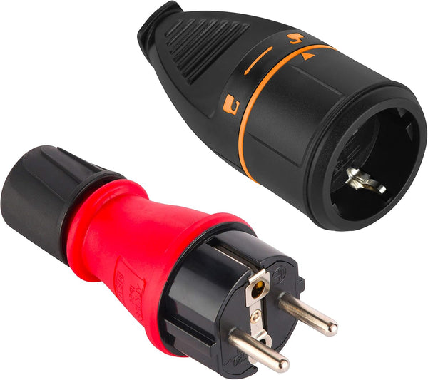 Confezione da 1 Presa Schuko IP54 con Ghiera di Bloccaggio e 1 Presa Cablabile Elettrica Electralock Schuko Dotata di Meccanismo di Blocco che Impedisce Disconnessioni Accidentali