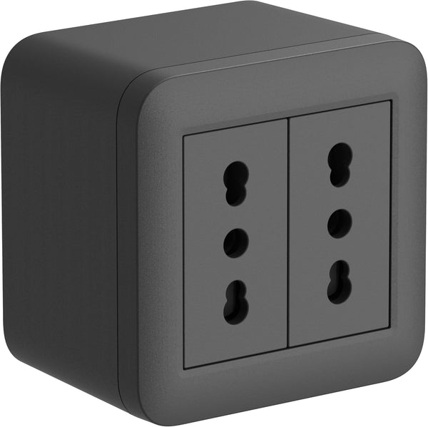 Contenitore da superficie FIXA con due prese bivalenti (10/16A), Nero/ Bianco, IP40, compatibile per installazione con tubo rigido e canalina