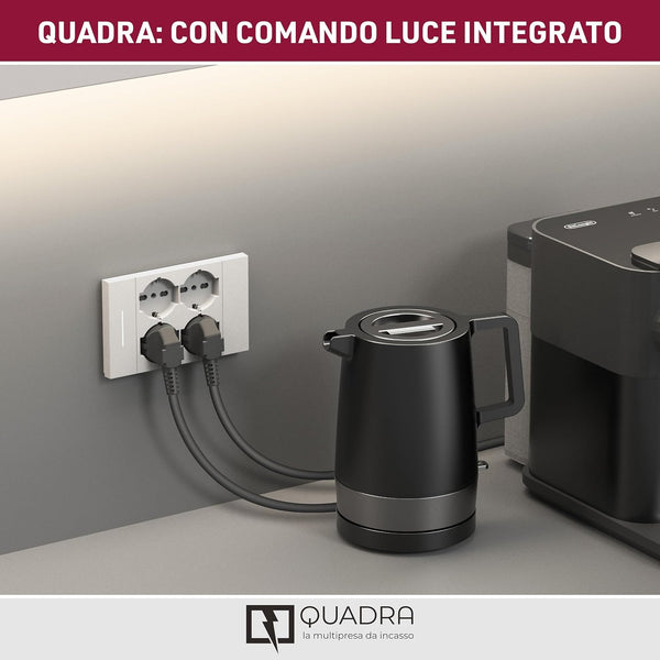 Multipresa da incasso Quadra 4 Posti Universali P40, compatibile con tutte le scatole da incasso 3 e 4 posti, Con interruttore/Deviatore, Bianco/Nero