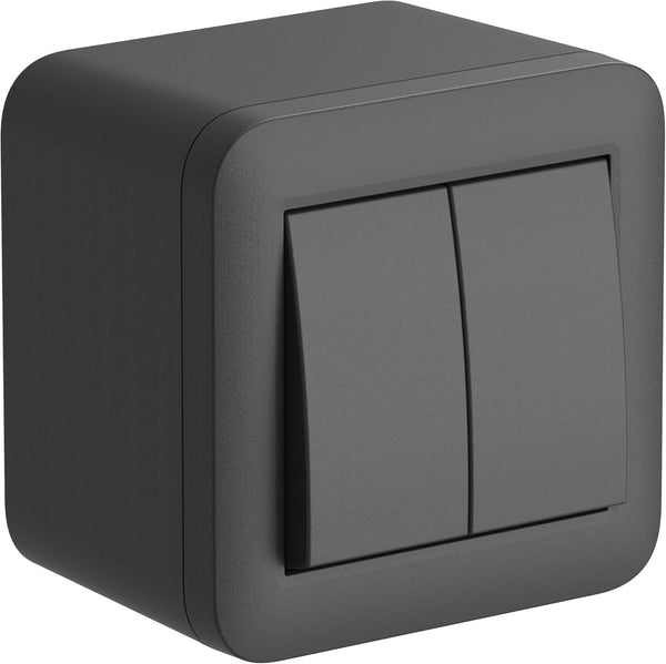Contenitore da superficie con doppio interruttore/deviatore FIXA, 10A, IP40, compatibile per installazione con tubo rigido e canalina, Nero/ Bianco