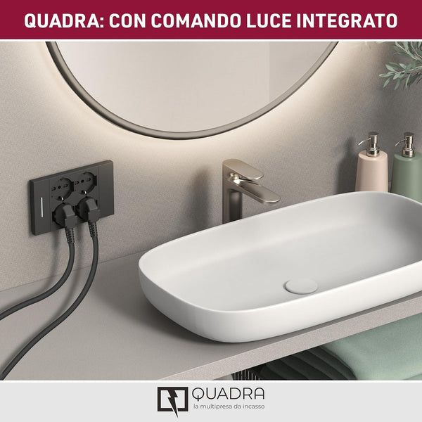 Multipresa da incasso Quadra 4 Posti Universali P40, compatibile con tutte le scatole da incasso 3 e 4 posti, Con interruttore/Deviatore, Bianco/Nero
