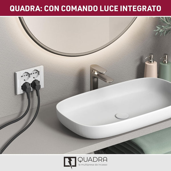 Multipresa da incasso Quadra 4 Posti Universali P40, compatibile con tutte le scatole da incasso 3 posti 503, Con interruttore/Deviatore, Bianco/Nero