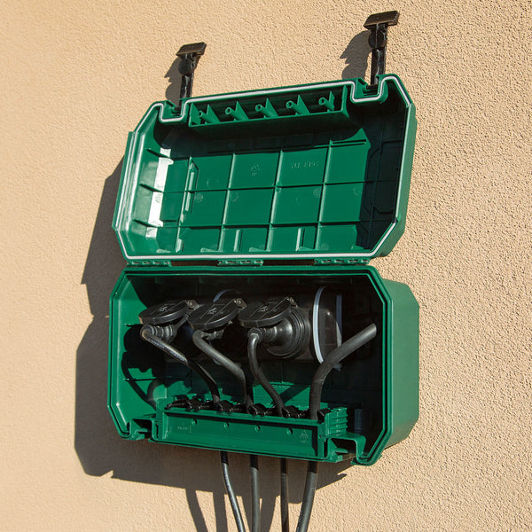 Electraline 300183 Scatola di Protezione Stagna IP54 Large vuota, Scatola Organizzatore Cavi 5 uscite per cavi (da 7,5 mm a 12,4 mm), Possibilità di fissaggio a parete, Dimensioni 320x180x126 mm