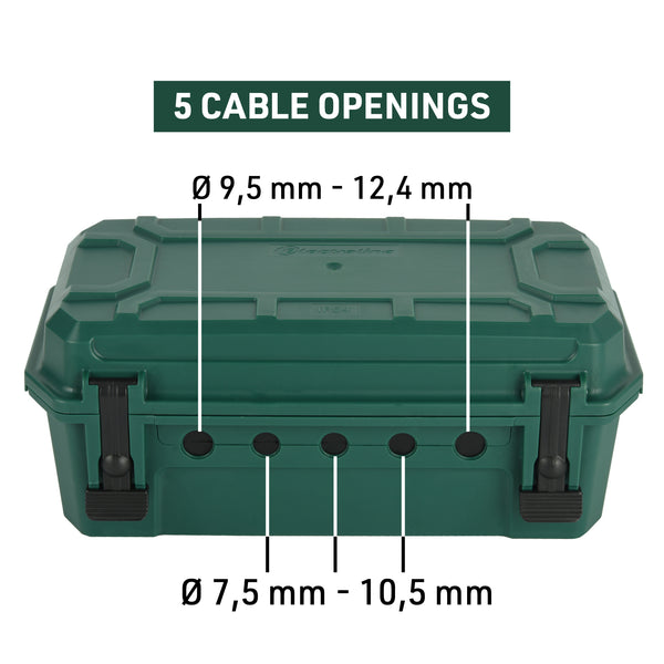 Electraline 300183 Scatola di Protezione Stagna IP54 Large vuota, Scatola Organizzatore Cavi 5 uscite per cavi (da 7,5 mm a 12,4 mm), Possibilità di fissaggio a parete, Dimensioni 320x180x126 mm