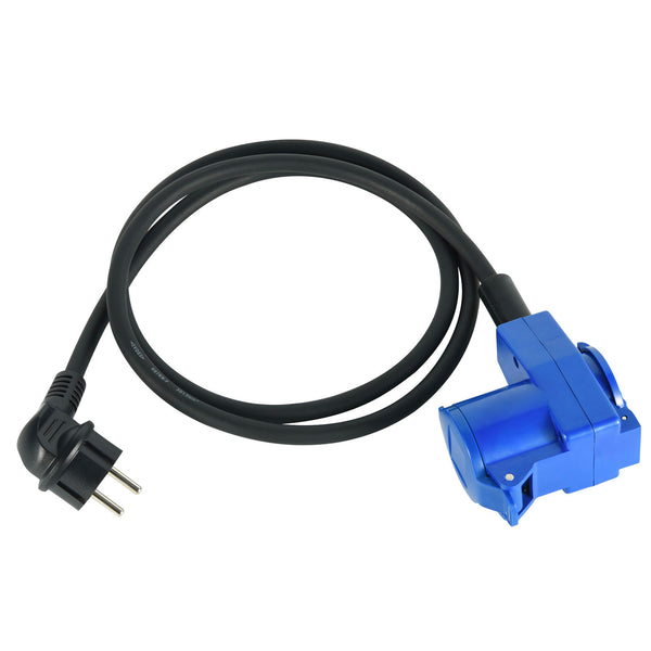 Electraline 55092 Adattatore da campeggio 1.5 M, Prolunga in gomma IP44 H07RN-F 3G1.5 con doppia presa (1 CEE + 1 Schuko), Spina Schuko adatta per Camper, Campeggio, Caravan, Barca, cantiere, Nero