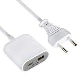 Prolunga Elettrica Portatile 1.5 M / Adattatore da Viaggio / Caricatore Portatile Fast Charge 2 USB 3.5A QC (1 USB tipo A + 1 USB tipo C compatibile con ultime tecnologie) 17.5W