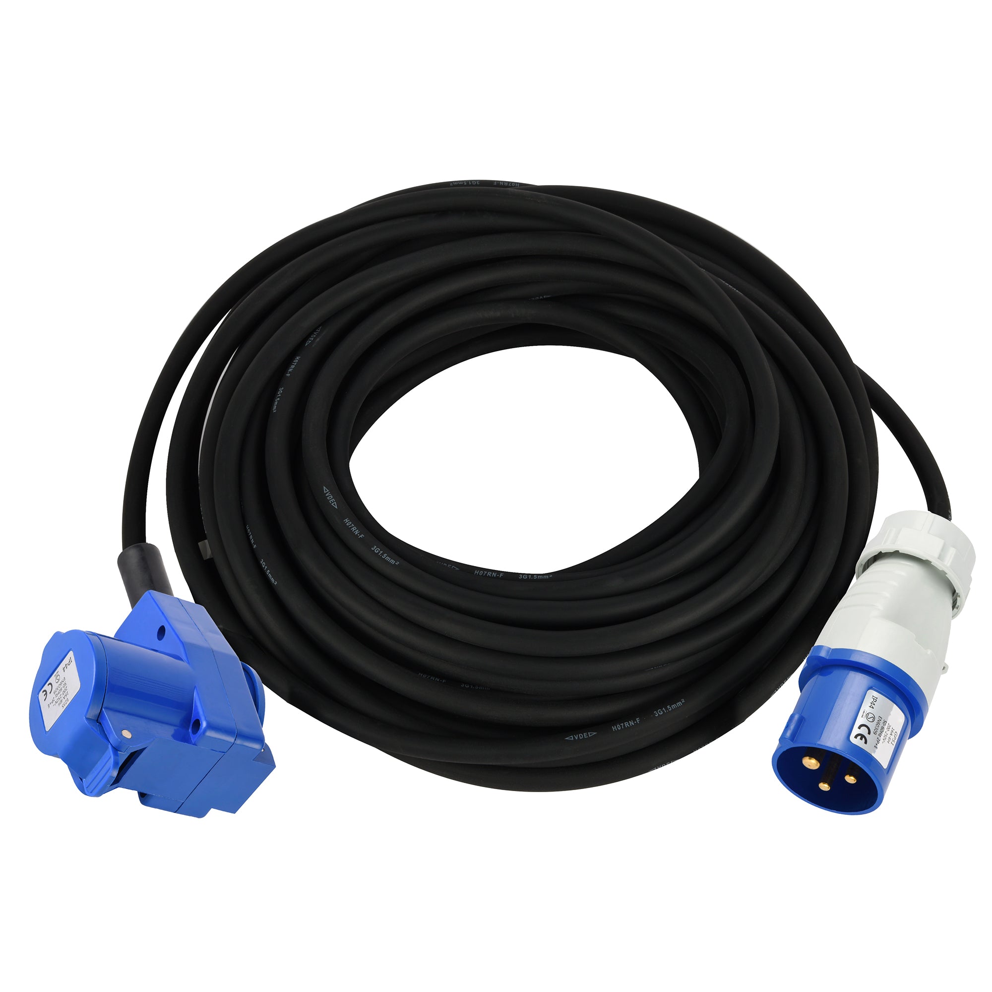 Prolunga Splitter Per Camper E Caravan – IP44, 2 Prese Schuko + 1 CEE Industriale, Cavo H07RN-F 3G1,5 Mm, 1,5 M
