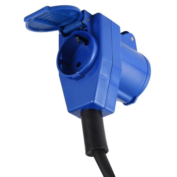 Electraline 46150 Prolunga Industriale 1.5 M in Gomma H07RN-F con doppia presa (1 Industriale IEC + 1 Schuko), Spina CEE 2 Poli + Terra Adatta per Camper, Campeggio, Caravan, Barca, cantiere, IP44