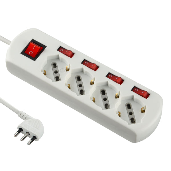 Multipresa 4 posti universali con 4 interruttori indipendenti + 1 generale