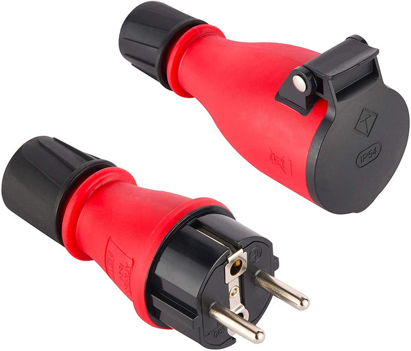 Electraline 92383 Set di 1 Spina e 1 Presa Professionale Schuko, Protezione IP54, con Ghiera di Bloccaggio Cavo per Facilitare il Cablaggio