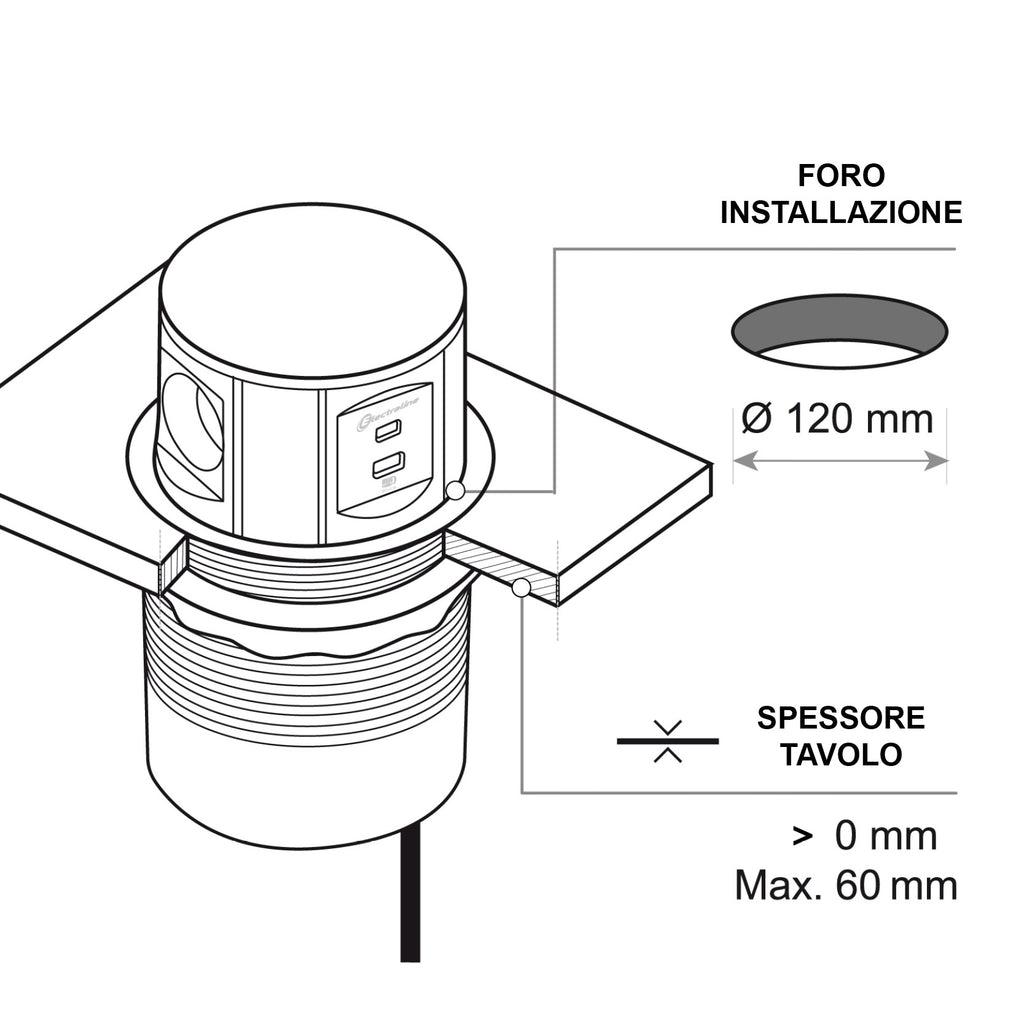 Evo - Multipresa Verticale Torretta Estraibile da Incasso a Scomparsa 3  Schuko Presa Multipla Apertura Push Scrivania Tavolo Cucina Ufficio  Alluminio